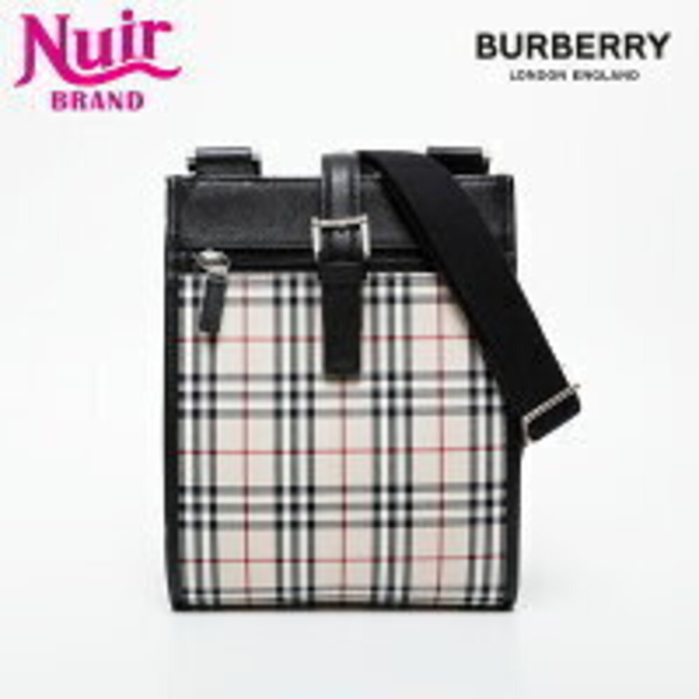 Burberry Check Canvas Leather Shoulder Bag Beige